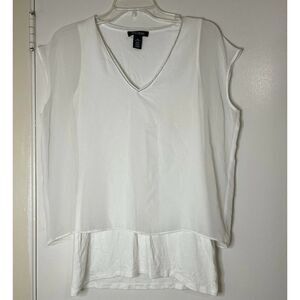 White House Black Market white chiffon overlah short sleeve blouse top size XS